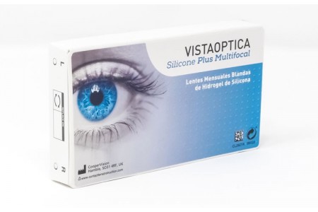 Pack de lentes de contacto VISTAOPTICA Silicone Plus Multifocal pack de 6 más 1 líquido solución única